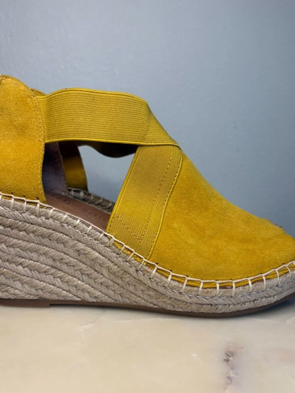 Mustard Yellow Leather Espadrilles Wedge Summer Sandals - LIKE NEW